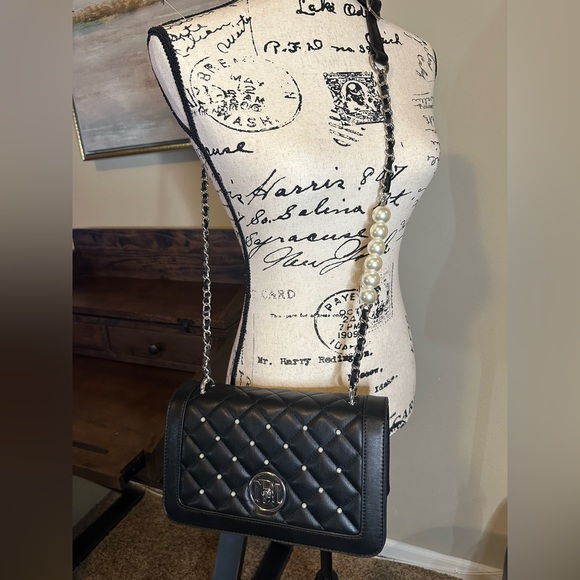 Badgley Mischka $129 MSRP Black Crossbody with Pearls Design - Picture 10 of 14